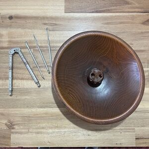 Vintage Wooden Walnut Nut Cracker Bowl Set with 2 Nutcrackers and 3 Picks
